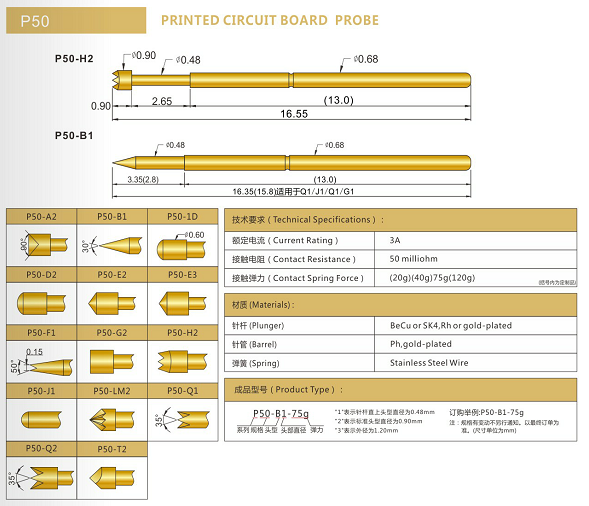 P50測(cè)試探針規(guī)格、P50測(cè)試探針選型、測(cè)試探針廠家